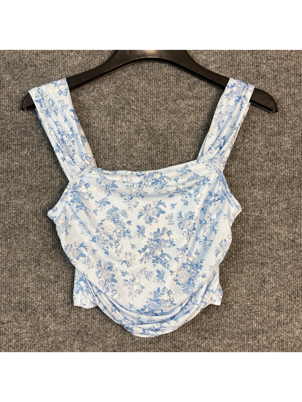 Shein Womens Size Small Mod Blue Floral Print Wide Strap Crop Cami Tank Top NWT